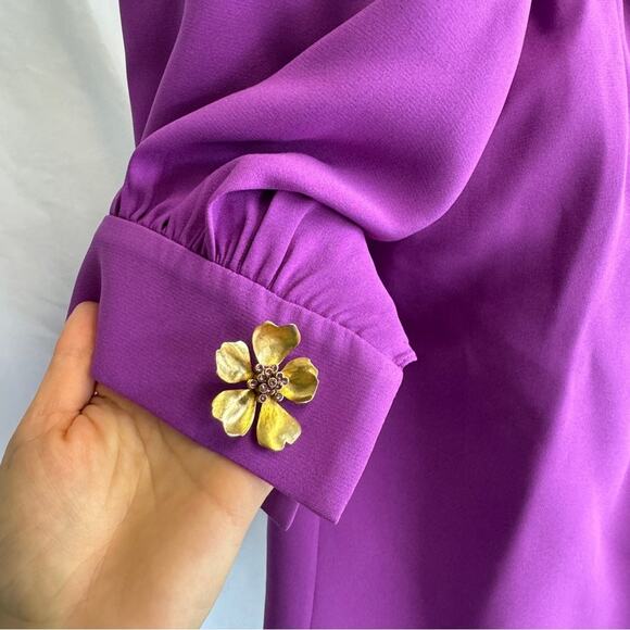 Oscar de la Renta Gathered Stretch Silk Blouse in Hyacinth - Size 4 - Picture 5 of 14